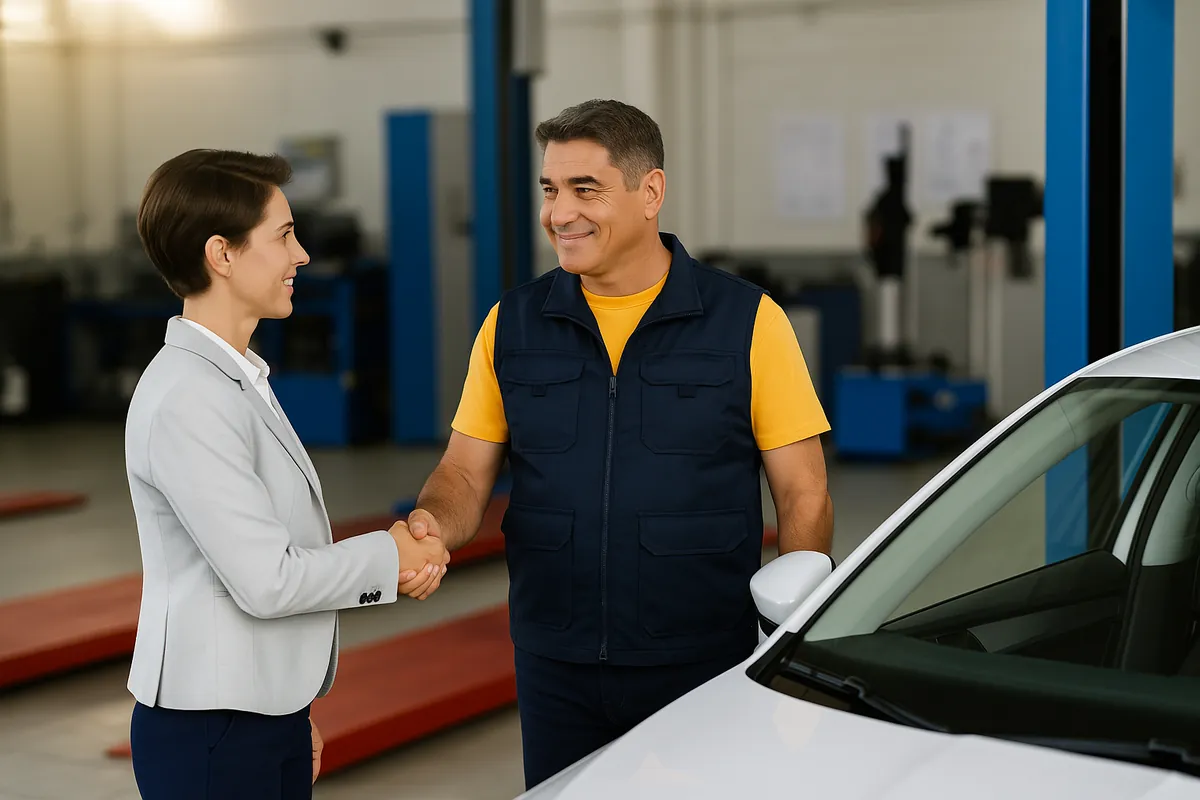 Profissional de despachante atendendo cliente para resolver documentação veicular